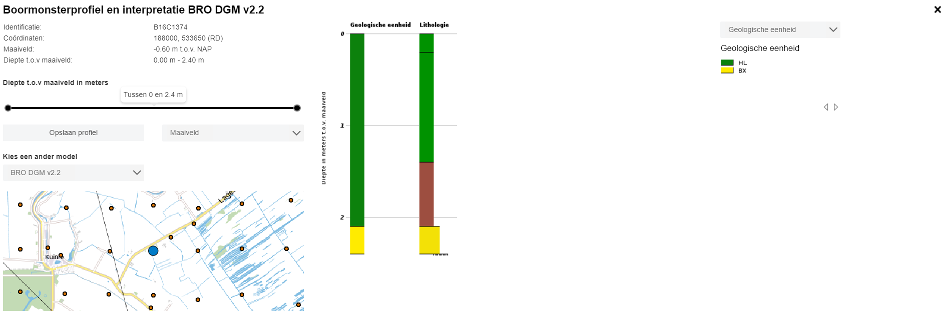 Screenshot van informatiescherm boormonsterprofiel