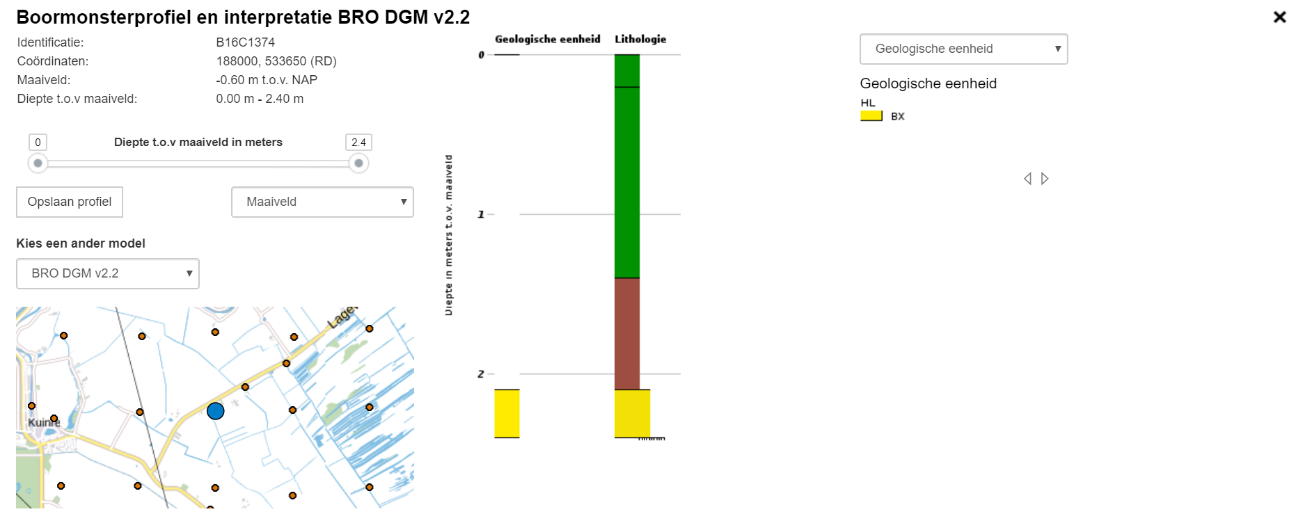 Screenshot van informatiescherm boormonsterprofiel